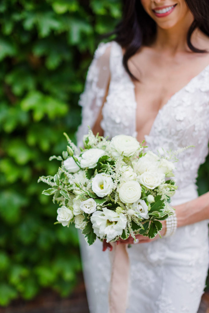 Chic White and Green Bridal Bouquet