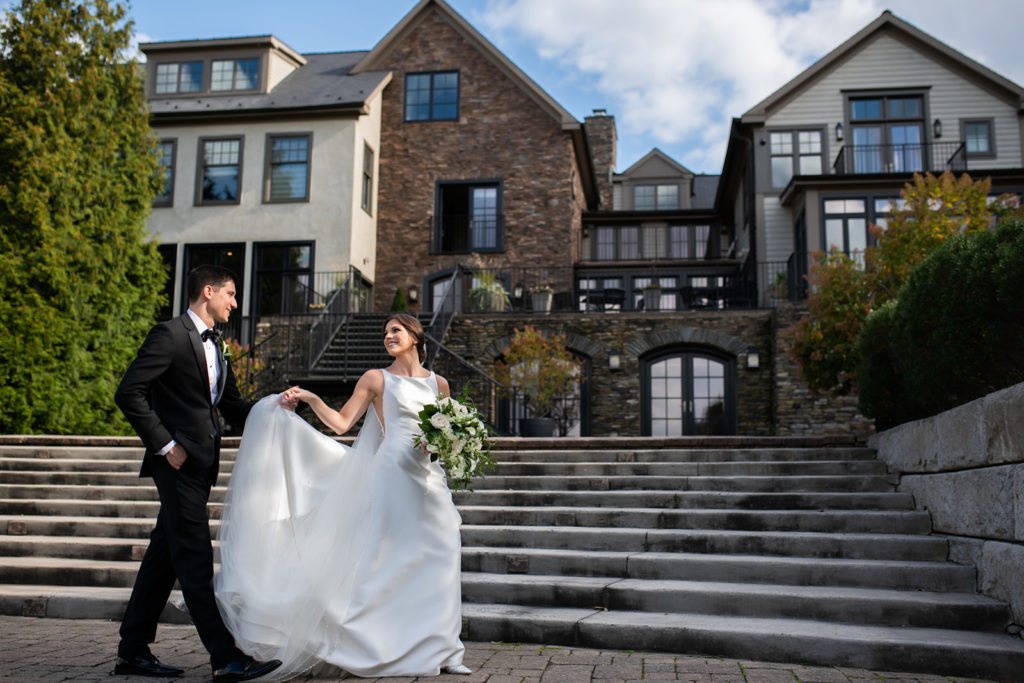classy and elegant wedding in Pennsylvania with cascading bridal bouquet