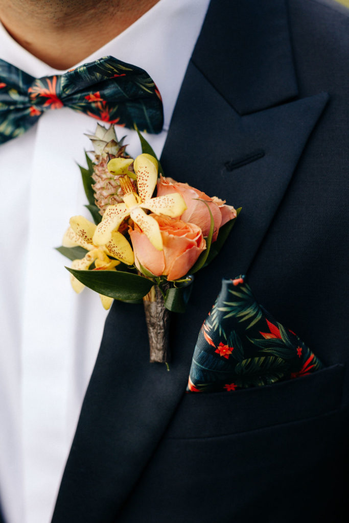 Tropical boutonniere with  a baby pineapple
