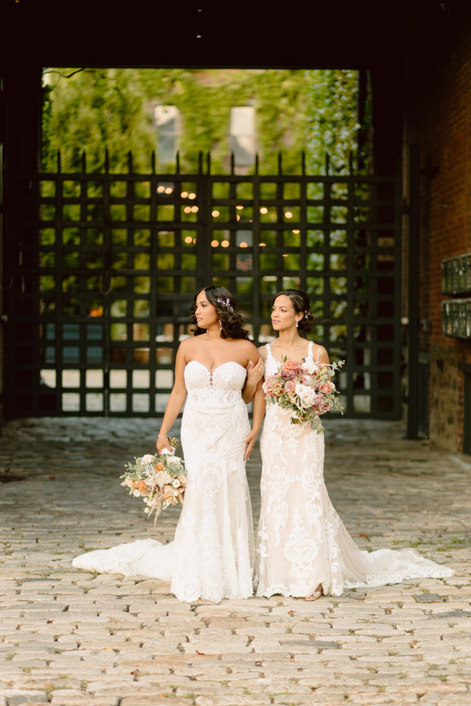 brides with their boho bridal bouquets