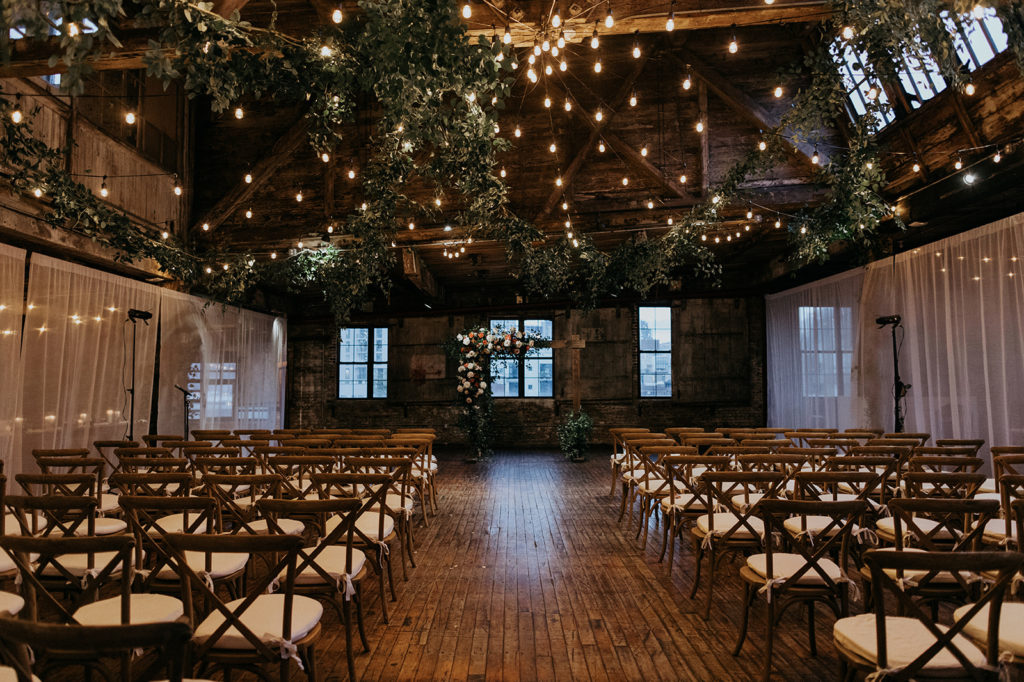 Fall City Wedding Ceremony Arch and Hanging Greenery