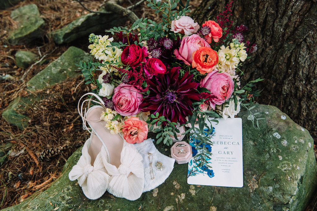 lush and vibrant wedding florals bridal bouquet with dahlias and garden roses