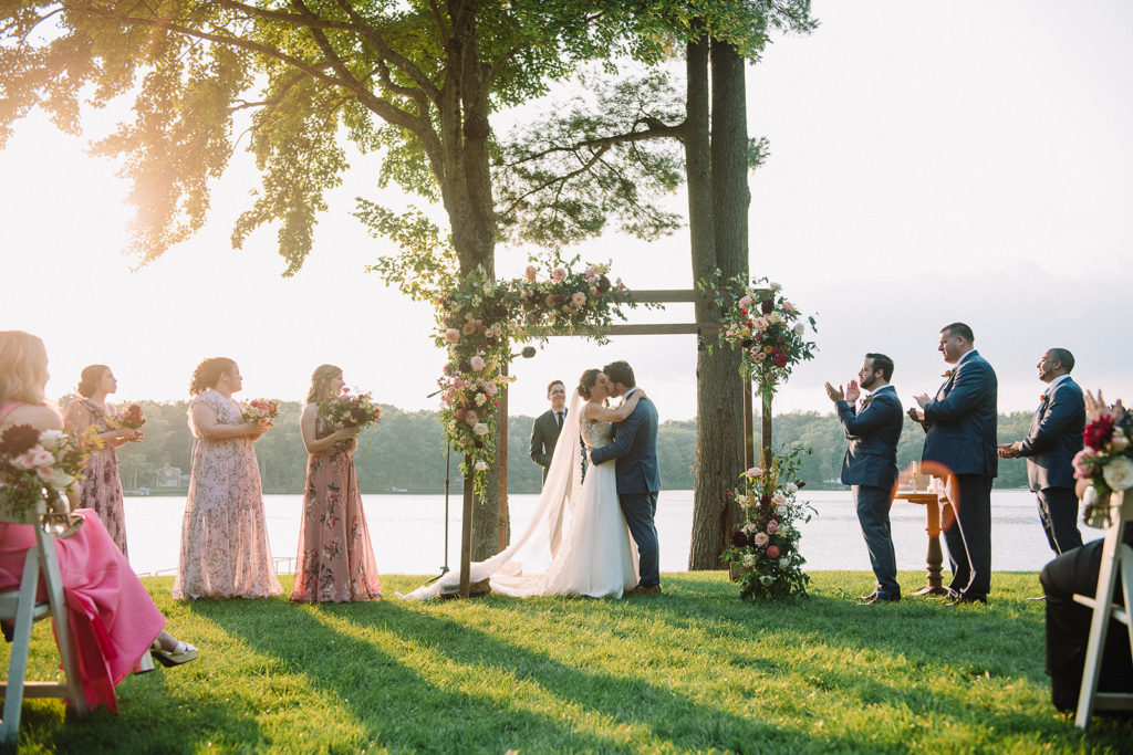 waterfront Pennsylvania wedding with bright florals