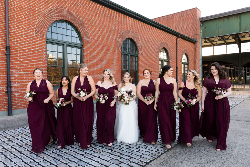 Burgundy and Blush Bride with her Bridesmaids
