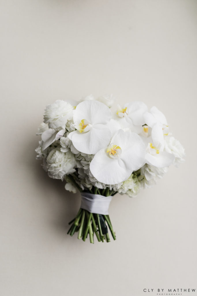 Chic and Elegant White and Green Bridal Bouquet with Orchids
