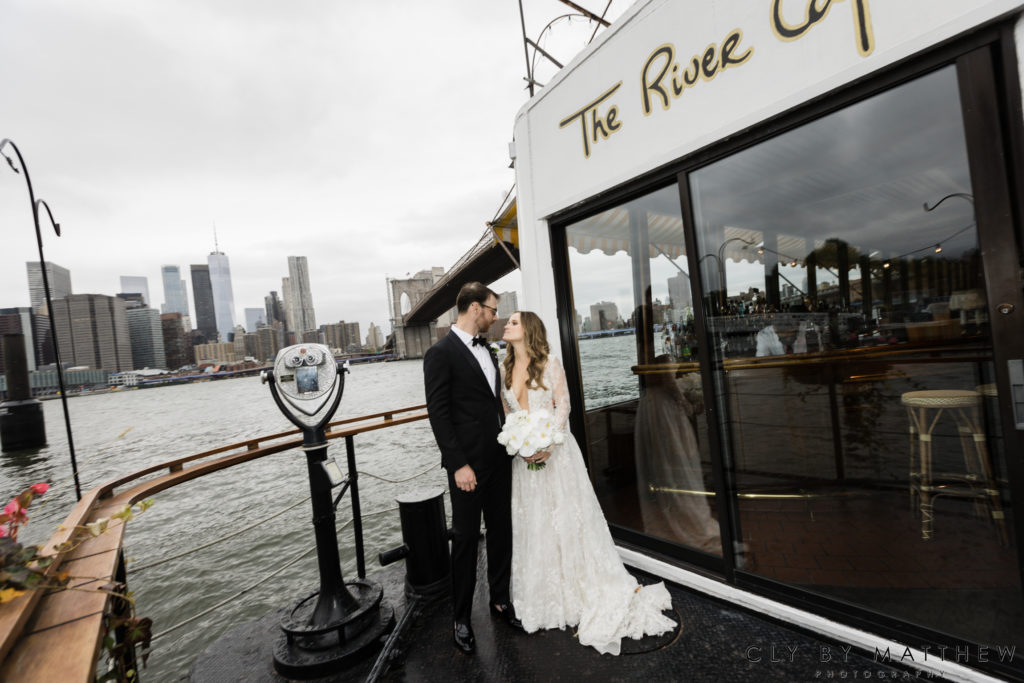 Bride at Groom at New York Waterfront Wedding