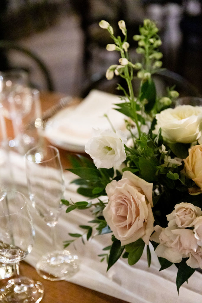 Reception Flowers. White with touches of Blush and Caramel.